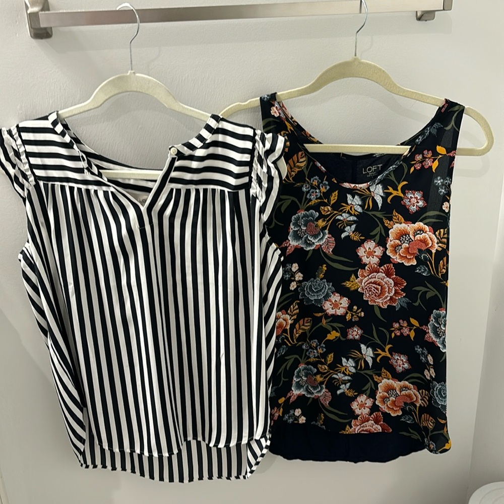 Two shirts from loft. Both size small. Both polyester material.